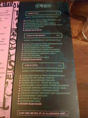 Menu at Dumbo in Rotterdam