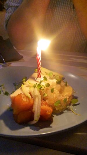 Panna cota - too much agar agar. But such a sweet waitress! She had put a birthday candle for me :))) at Dumbo in Rotterdam