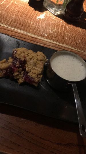Vegan crumble with custard  at Toll House in Lancaster