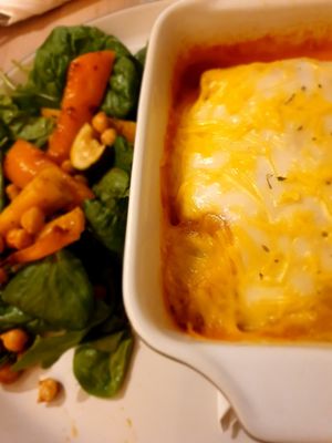 Veg lasagne with salad at The Alleycat in Inverness