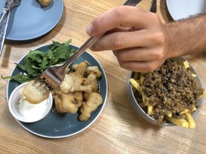 Mushrooms and haggis fries   at The Alleycat in Inverness