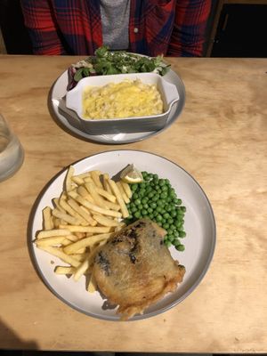 Mac and cheese, fish and chips at The Alleycat in Inverness