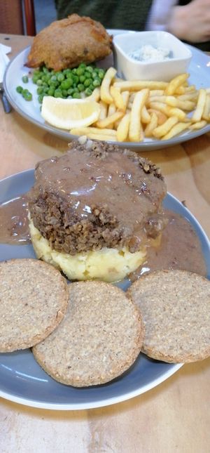 Vegan Haggis, Tofish and chips at The Alleycat in Inverness