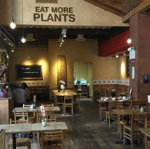 Inside seating--eat more plants! at Le Pain Quotidien - 55th St in New York City