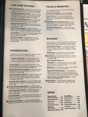 Sandwich menu at Sea Dog Brewing Co in Camden