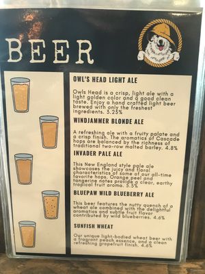 Beer menu at Sea Dog Brewing Co in Camden