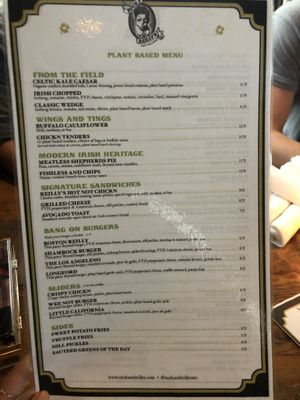 Plant based menu at Rock & Reilly's - OMV in Los Angeles