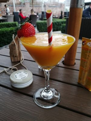 Mango mocktail (mango and ice blended) at The Tithe Barn in Cosby