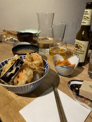 Tempuraa, bataattia sekä seesamitofua  at Murasaki at Hotel Helka in Helsinki