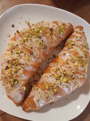 I took their frozen "no egg no milk croissants" home and made it with white chocolate and pistachios. This is cheating, but I couldnt find my pictures of their burek anywhere. at Pekarna Pečjak in Sencur