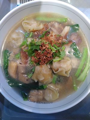 Soup with dumplings anf mock mest at Talalaks Emporium Food Hall in Bangkok