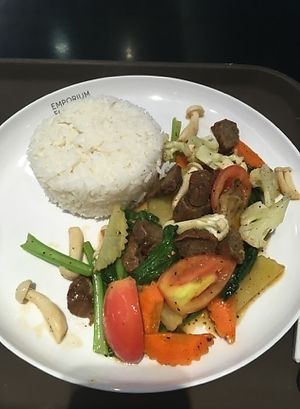 mix of vegetable, mushroom and soya with black pepper... 85thb at Talalaks Emporium Food Hall in Bangkok