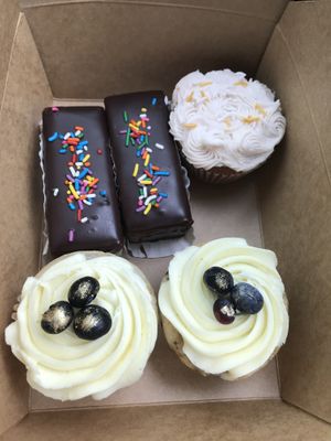 Gansitos, strawberry cupcake, lemon blueberry cupcake   at Miss Chickpea's Bakeshop in San Antonio