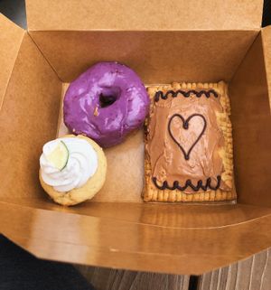 Lime cupcake, blueberry donut and cherry “pop tart” at Miss Chickpea's Bakeshop in San Antonio