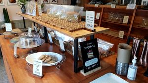 Interior of location - display of bakery items at Aseungji 아승지 in Seoul