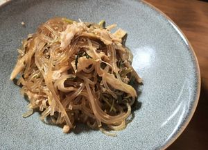 Japchae with bamboo shoots, mushrooms and herbs 잡채 at Aseungji 아승지 in Seoul