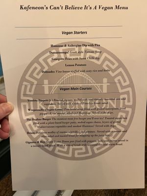 Vegan menu   at Kafeneon in Newcastle Upon Tyne