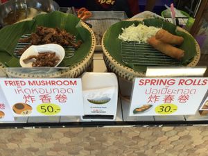 mushrooms and spring rolls at Mr. Mushroom - Food Stall in Chiang Mai