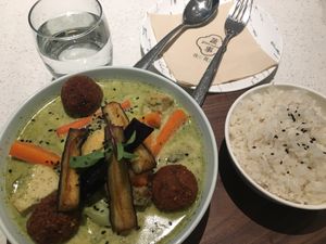 Thai green curry, with coconut rice at BMS Organics - Nanjing East in Shanghai