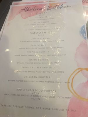 Menu at Alkaline Kitchen in Middlesbrough