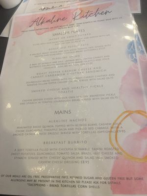 Menu at Alkaline Kitchen in Middlesbrough