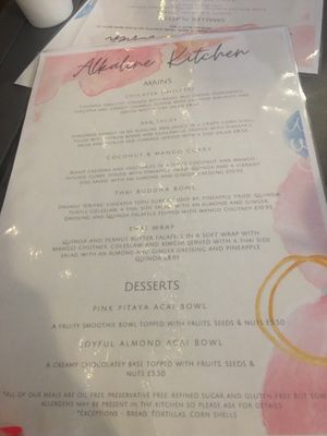 Menu at Alkaline Kitchen in Middlesbrough