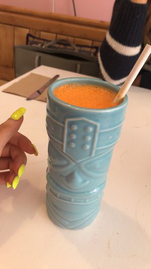 Orange, carrot, ginger and turmeric juice at Alkaline Kitchen in Middlesbrough