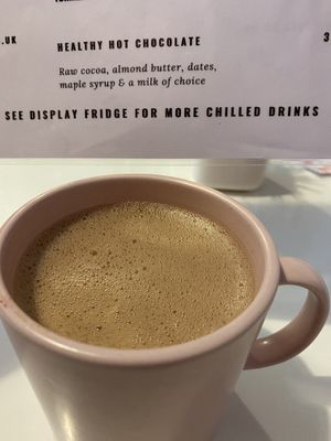 Healthy hot chocolate with almond butter and dates  at Alkaline Kitchen in Middlesbrough