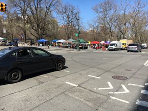 Market viewed from across the street. at Morningside Park Farmers' Market in New York City