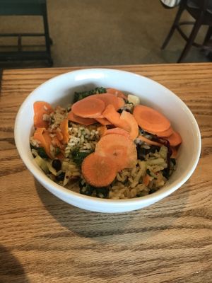 Vegan black bean bowl (subbed farro for rice)  at Dottie Audrey's in Tuxedo