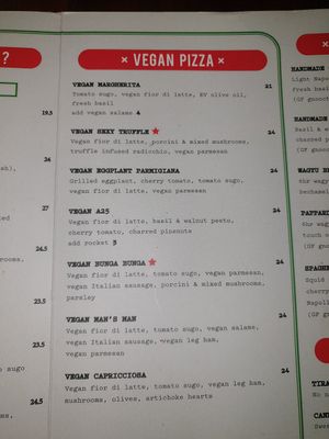 Vegan pizza menu at A25 Pizzeria in Melbourne