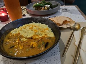 Corn khichdi (mushroom and okra curry with corn porridge) - rly yummmy!! at Veda Café & Bar in Hong Kong Island