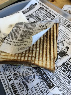 Toast with eggplant tomato and salad   at Toast Amore in Milan