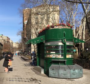 Kiosk in Verdi Square; note the available places to sit. at Le Pain Quotidien - Verdi Square Kiosk in New York City