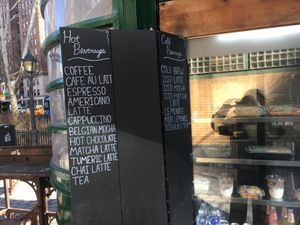 Coffee list at Le Pain Quotidien - Verdi Square Kiosk in New York City