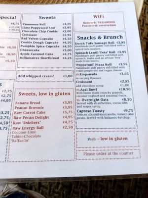 Menu for sweets, snacks and brunch at Vegabond - West in Amsterdam