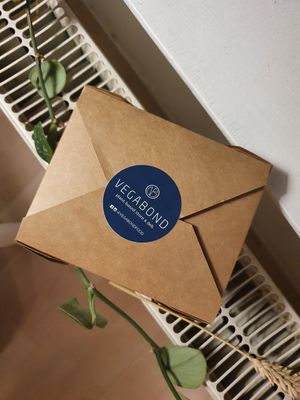 One of the cute carton boxes. I bought some bananabread for take away. at Vegabond - West in Amsterdam