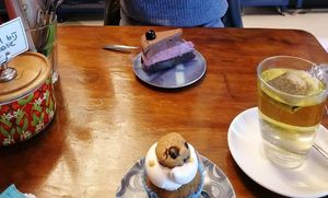 Cookie dough muffin and chocolate and cheery mousse cake at Vegabond - West in Amsterdam