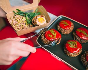 These beautiful babies are the Korean Bunnless BBQ burgers. Made from scratch, topped with a spicy barbecue sauce. They go really well with our green beans! at Vegabond - West in Amsterdam