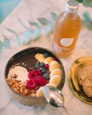 Vegabond serves breakfast as well. Like this Acai bowl, topped with home made granola, coconut yoghurt and fresh fruits! at Vegabond - West in Amsterdam