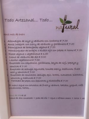 The menu  at Natural 2.6 in Gran Canaria