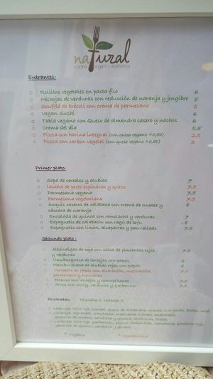 Menu at Natural 2.6 in Gran Canaria
