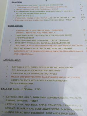 Menu in English at Natural 2.6 in Gran Canaria