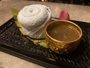 Welcome drink and cold towel at MAYs in Pattaya