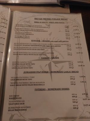 Menu at 4Directions in Bansko