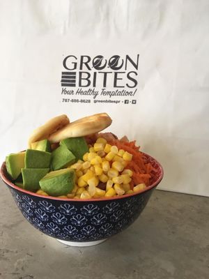 Avocado Bowl with a base of coliflower rice. at Green Bites in Dorado