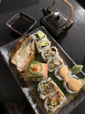 Veg sushi & gyoza  at Green Recipes in Flushing