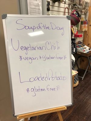 Soup board  at Columbia Health Foods in Columbia