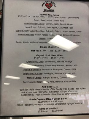 Smoothies and juices  at Columbia Health Foods in Columbia
