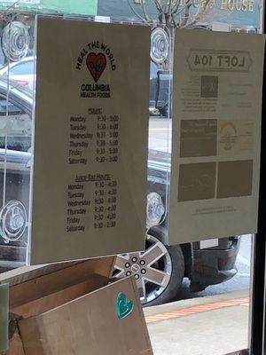 Hours  at Columbia Health Foods in Columbia